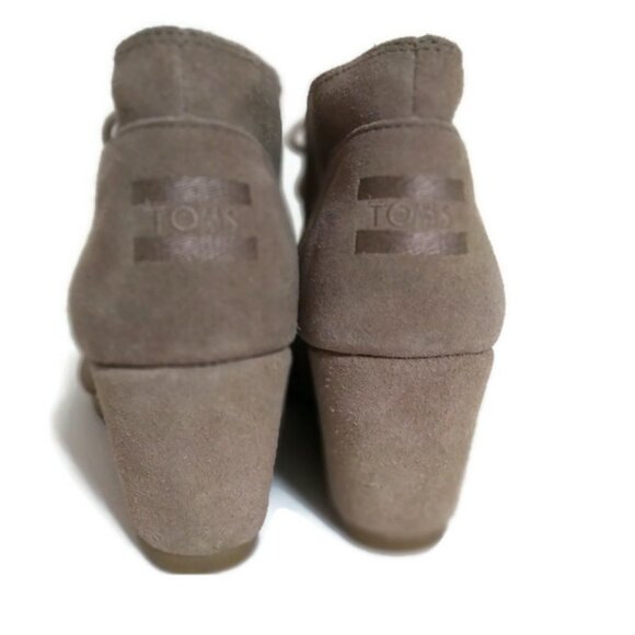 Toms Ankle Boot 8.5 Wedge Comfort Desert Taupe Suede Lace Up Tan - Picture 6 of 10